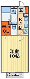 京成千原線 学園前駅 徒歩7分の賃貸アパート 2階1Kの間取り