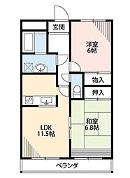 京成千葉線 京成幕張本郷駅 徒歩13分の賃貸マンション 2階2LDKの間取り