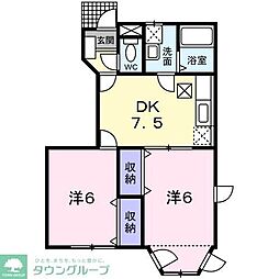 プリムヴェール2 2DKの間取図画像