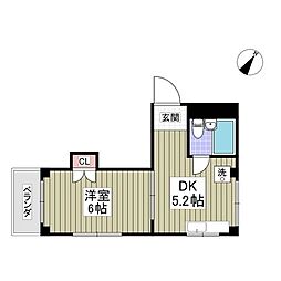 イイダコーポ 1Kの間取図画像