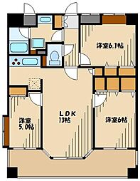 アルソスガーデン調布 6階3LDKの間取り