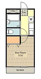 トレジャーアイランド 1階1Kの間取り