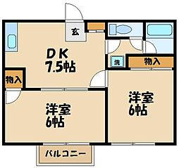 クロノス浅間町 1階2DKの間取り