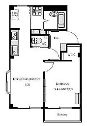 ハイヒルド 2階1LDKの間取り