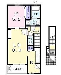 京王線 府中駅 バス4分 学園通郵便局下車 徒歩5分の賃貸アパート 2階1LDKの間取り