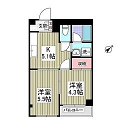 AJU稲城 3階2Kの間取り