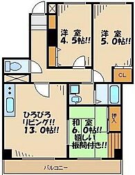ヴィレッジイン芦花 6階3LDKの間取り
