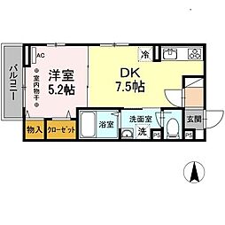 サリジェ宮町 1階1DKの間取り