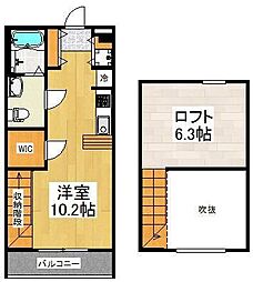 ガーデンビィラ伍番館 2階ワンルームの間取り