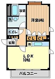 オークヴィラ 2階1LDKの間取り