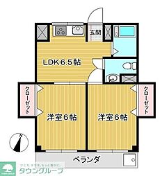 コーポ丸菱 3階2DKの間取り