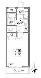 府中プレイス 2階1Kの間取り