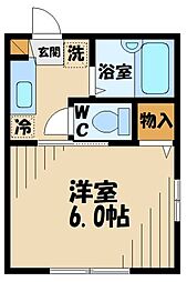 フラワー白糸台 1Kの間取図画像