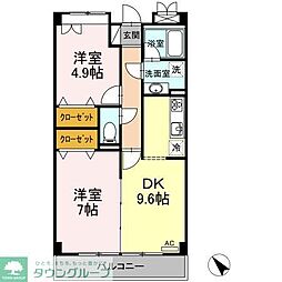 グランディールはるひ野 2DKの間取図画像