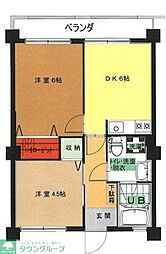 井口マンション 2DKの間取図画像