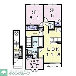 JR総武本線 稲毛駅 バス21分 千葉北高校下車 徒歩4分の賃貸アパート 2階2LDKの間取り