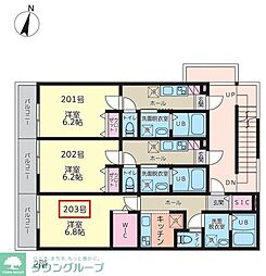 アイフラット 2階1Kの間取り