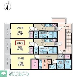 アイフラット 2階1Kの間取り