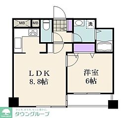 コスモ市川 9階1LDKの間取り