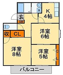 京成松戸線 滝不動駅 徒歩13分の賃貸アパート 2階3Kの間取り