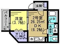 TF蘇我 2階1DKの間取り