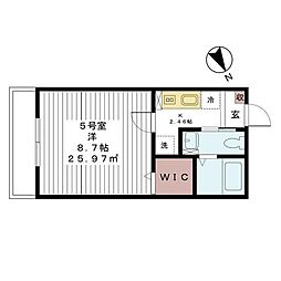 ＡＪ津田沼III 2階1Kの間取り