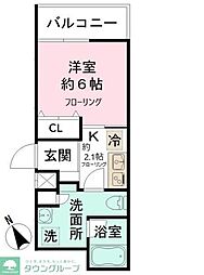レオ四拾七番館 1階1Kの間取り