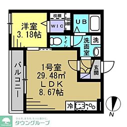 ＡＪ蘇我ＥａｓｔIV(エージェイソガイーストフォー) 3階1LDKの間取り