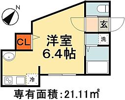 JR総武線 千葉駅 徒歩18分の賃貸アパート 2階ワンルームの間取り