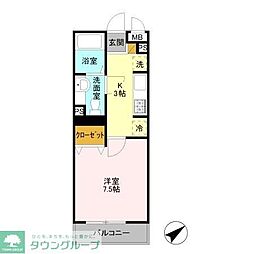 リバーハイツ幕張 1Kの間取図画像