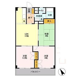 山善ビル 3LDKの間取図画像