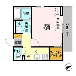 陽光海神 1Kの間取図画像