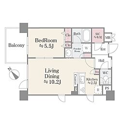ベルヴュコート津田沼 1LDKの間取図画像