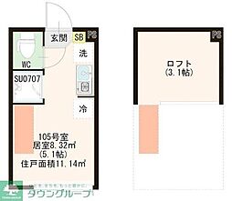 ハーモニーテラス上板橋II 2階ワンルームの間取り