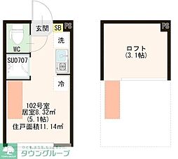 ハーモニーテラス上板橋II 1階ワンルームの間取り