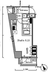 パークアクシス新板橋ウエスト 7階ワンルームの間取り