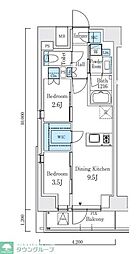 JR山手線 駒込駅 徒歩4分の賃貸マンション 10階2DKの間取り