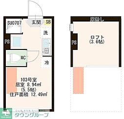東武東上線 中板橋駅 徒歩6分の賃貸アパート 1階ワンルームの間取り