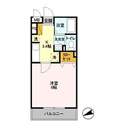 番匠参番館 1階1Kの間取り