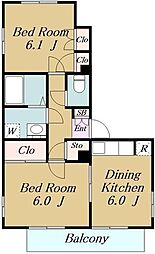 メゾントキ 2階2DKの間取り