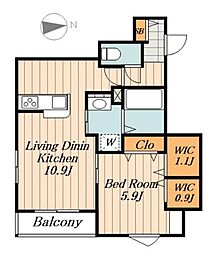 Primavera 3階1LDKの間取り