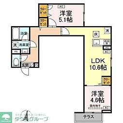 セレスティア中台II 2階2LDKの間取り