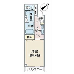 エクスバルＫＹ 3階1Kの間取り