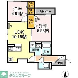 エクセリア中村北 2階2LDKの間取り