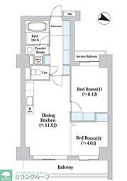 アーバンシティ音羽 2階2LDKの間取り