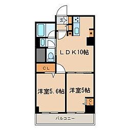 マンションかねき 6階2LDKの間取り