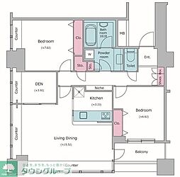 レジディアタワー上池袋タワーサイド 2LDKの間取図画像