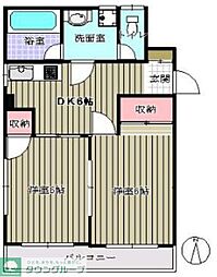 エースハイツ綾部 2DKの間取図画像