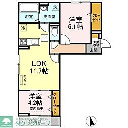 サニーサイド 1階2LDKの間取り