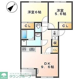 レジデンスＫI 1階2DKの間取り